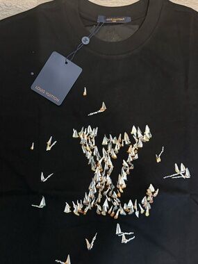Louis Vuitton Black T-Shirt with Multicolor Embroidered LV Motif
